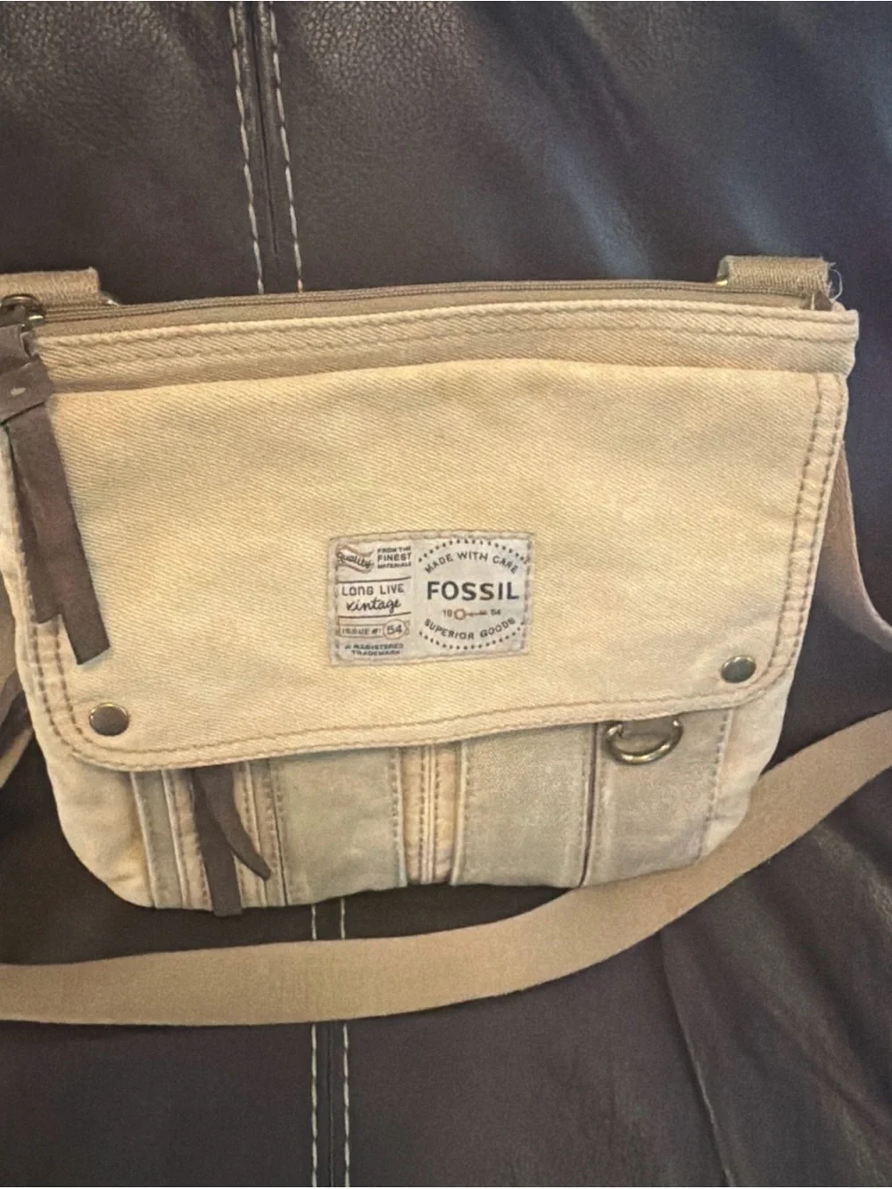 Fossil Men's Canvas Crossbody Messenger Bag in Tan Adjustable Strap